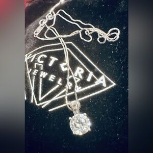 New 10K Solid Real Gold sapphire diamond solitaire chain necklace silver pendant